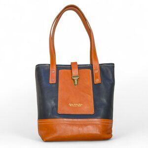 Happy Hollow Farms Leather Tote – Two-Tone Saddle & Deep Navy